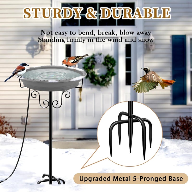 Lovppy Heated Bird Bath, 100W Thermostatically Controlled Heated Bird Baths for Outdoors Bird Bath Heater with Metal Stake, Heated Bird Bath for Outside Winter Garden Patio Yard Lawn (Gray) - Image 5